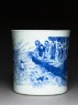 Blue-and-white brush pot with demons in a river (side)