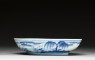 Blue-and-white dish with figures in a landscape (side)