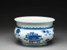 Blue-and-white jardiniere in the form of an incense bowl (oblique)