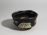 Tea bowl with aubergines and cross-hatches (oblique)