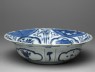 Blue-and-white kraak style bowl with banana leaf and flowers (oblique)