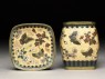Tobacco jar and stand with butterflies and flowers (side of jar, top of stand)