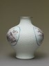 Baluster vase with cartouches depicting Mount Fuji, samurai, and chickens (side)