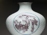 Baluster vase with cartouches depicting Mount Fuji, samurai, and chickens (detail, samurai in cartouche)