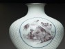 Baluster vase with cartouches depicting Mount Fuji, samurai, and chickens (detail, chickens cartouche)