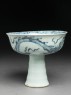 Blue-and-white stem cup with a dragon and clouds (side)