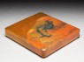 Writing box depicting a tiger on the lid, with a dragon and wave pattern inside (oblique)