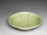 Greenware bowl with ducks amid waves (oblique)