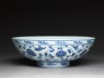 Blue-and-white bowl with lotus scrolls (oblique)