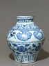 Blue-and-white jar with horses and flowers (side)