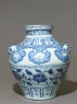 Blue-and-white jar with horses and flowers (side)