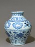 Blue-and-white jar with horses and flowers (side)