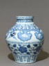 Blue-and-white jar with horses and flowers (side)