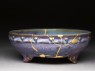 Bulb bowl with purple and blue glazes (oblique)