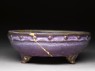 Bulb bowl with purple and blue glazes (oblique)