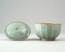 Greenware bowl and lid with lotus petals (oblique)