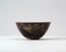 Black ware tea bowl with 'hare's fur' glazes and auspicious inscription (oblique)