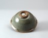 Greenware bowl with lotus leaves and a tortoise (oblique)